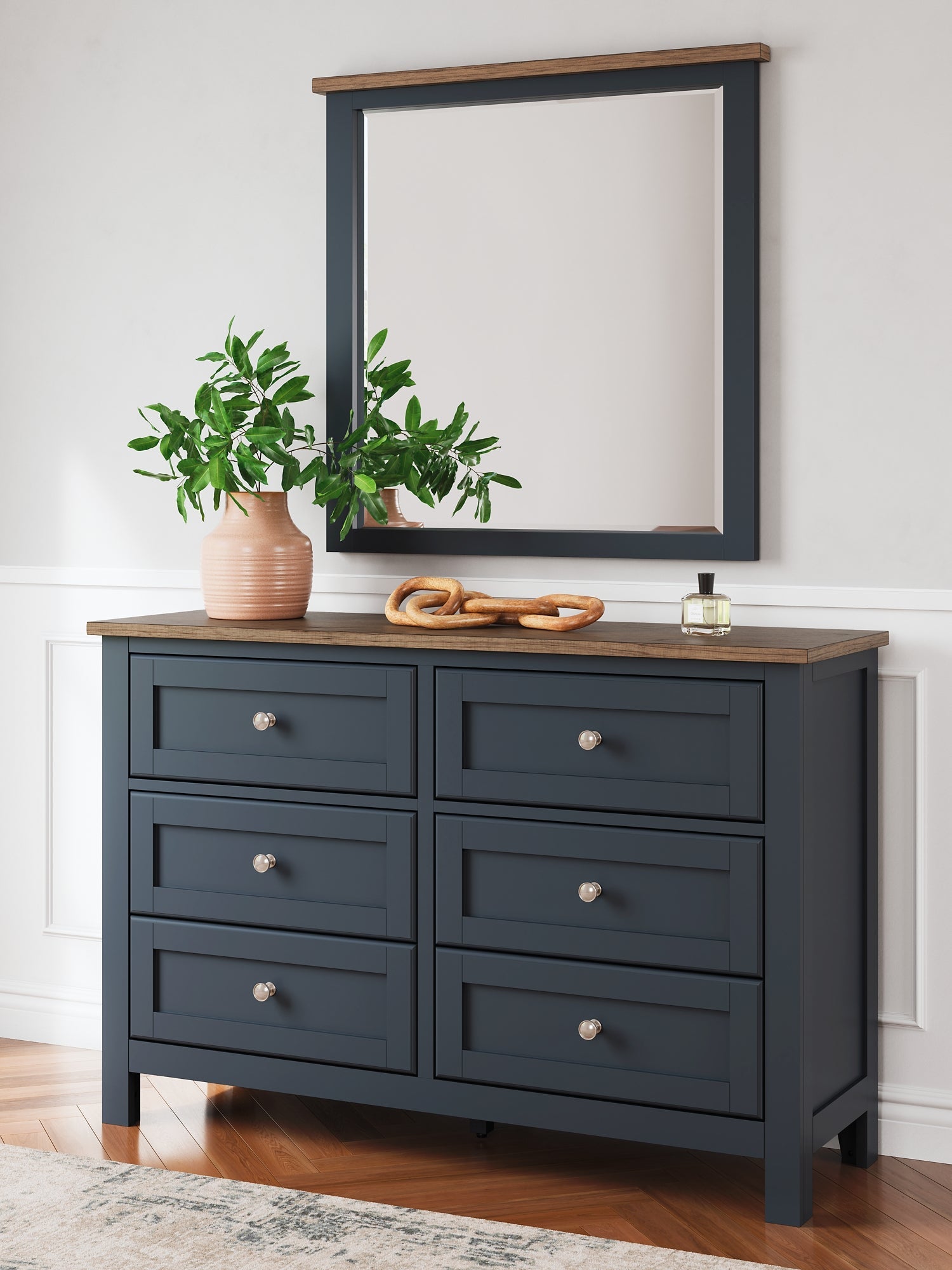 Landocken Queen Panel Headboard with Mirrored Dresser, Chest and Nightstand