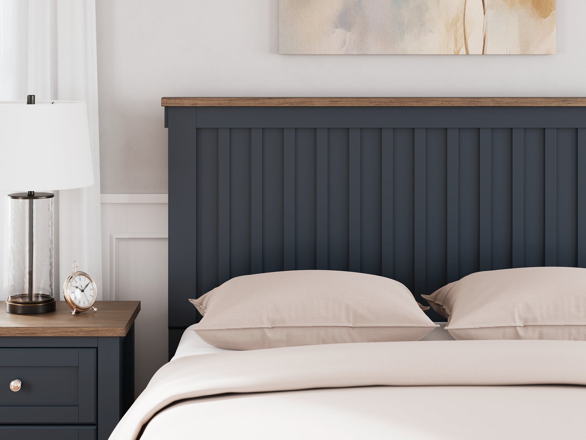 Landocken Queen Panel Headboard with Mirrored Dresser, Chest and Nightstand