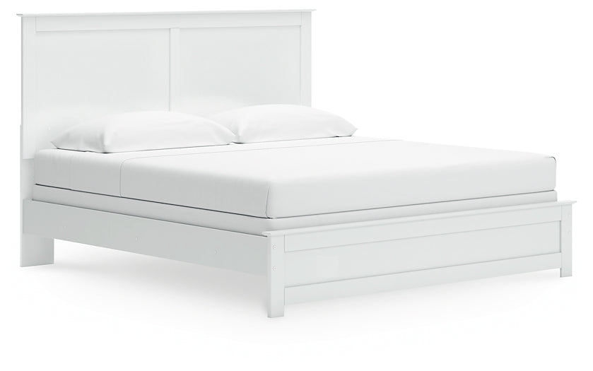 Bostwick Shoals King Panel Bed with Mirrored Dresser and Nightstand