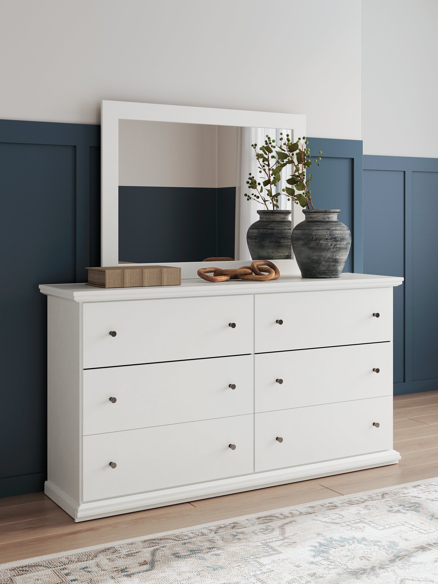 Bostwick Shoals King Panel Bed with Mirrored Dresser and Nightstand