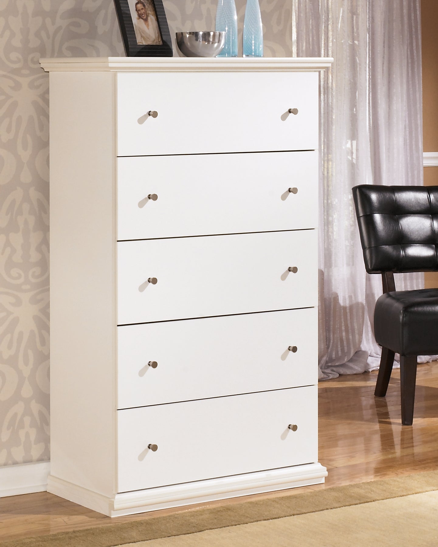 Bostwick Shoals King Panel Bed with Mirrored Dresser, Chest and Nightstand