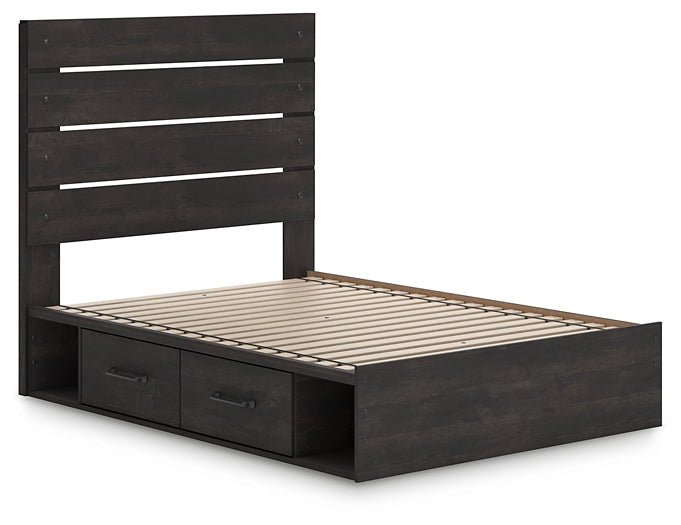 Hollivern Full Panel Bed with Storage with Mirrored Dresser and Nightstand