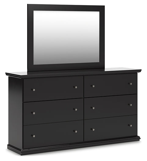 Maribel Queen Panel Bed with Mirrored Dresser and Chest