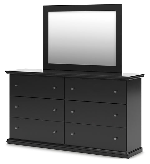 Maribel Queen Panel Bed with Mirrored Dresser and Chest