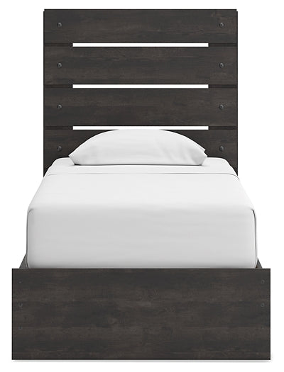 Hollivern Twin Panel Bed with Storage with Mirrored Dresser and Chest
