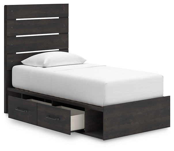 Hollivern Twin Panel Bed with Storage with Mirrored Dresser and Chest