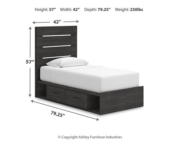 Hollivern Twin Panel Bed with Storage with Mirrored Dresser and Chest