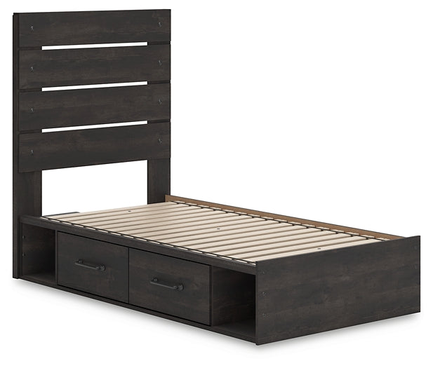 Hollivern Twin Panel Bed with Storage with Mirrored Dresser, Chest and Nightstand