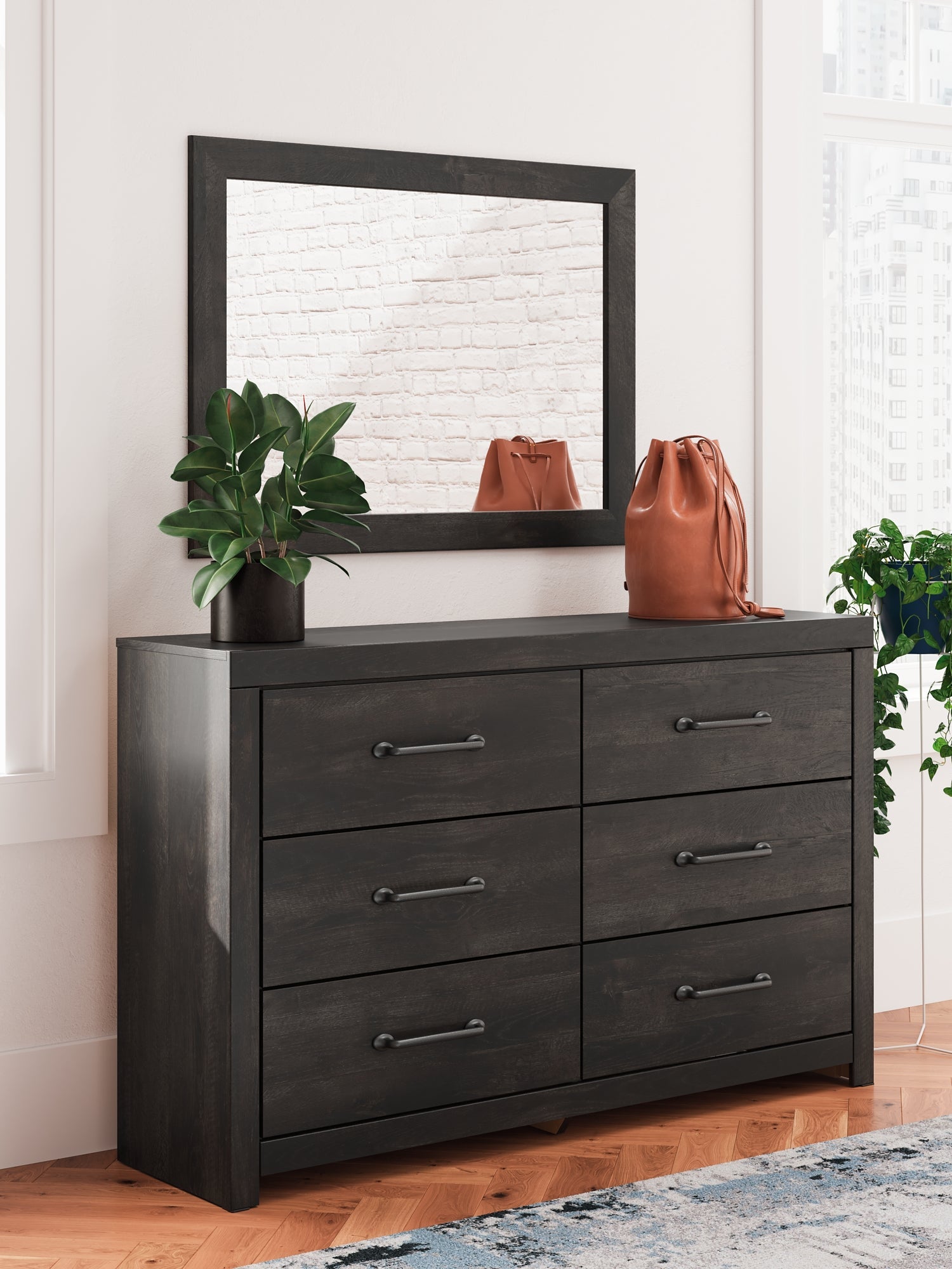 Hollivern Full Panel Bed with Storage with Mirrored Dresser