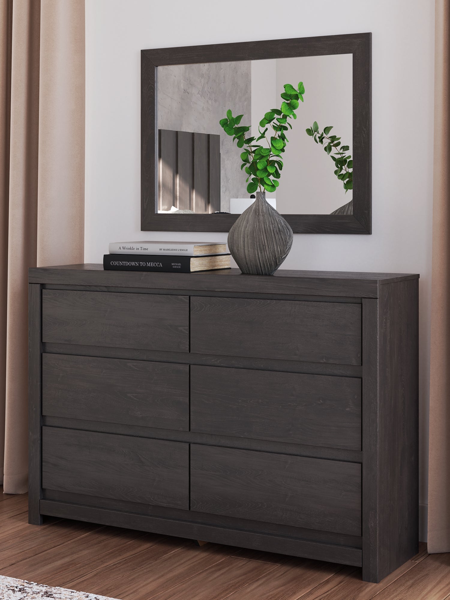 Fraluna Queen Panel Bed with Mirrored Dresser and Chest