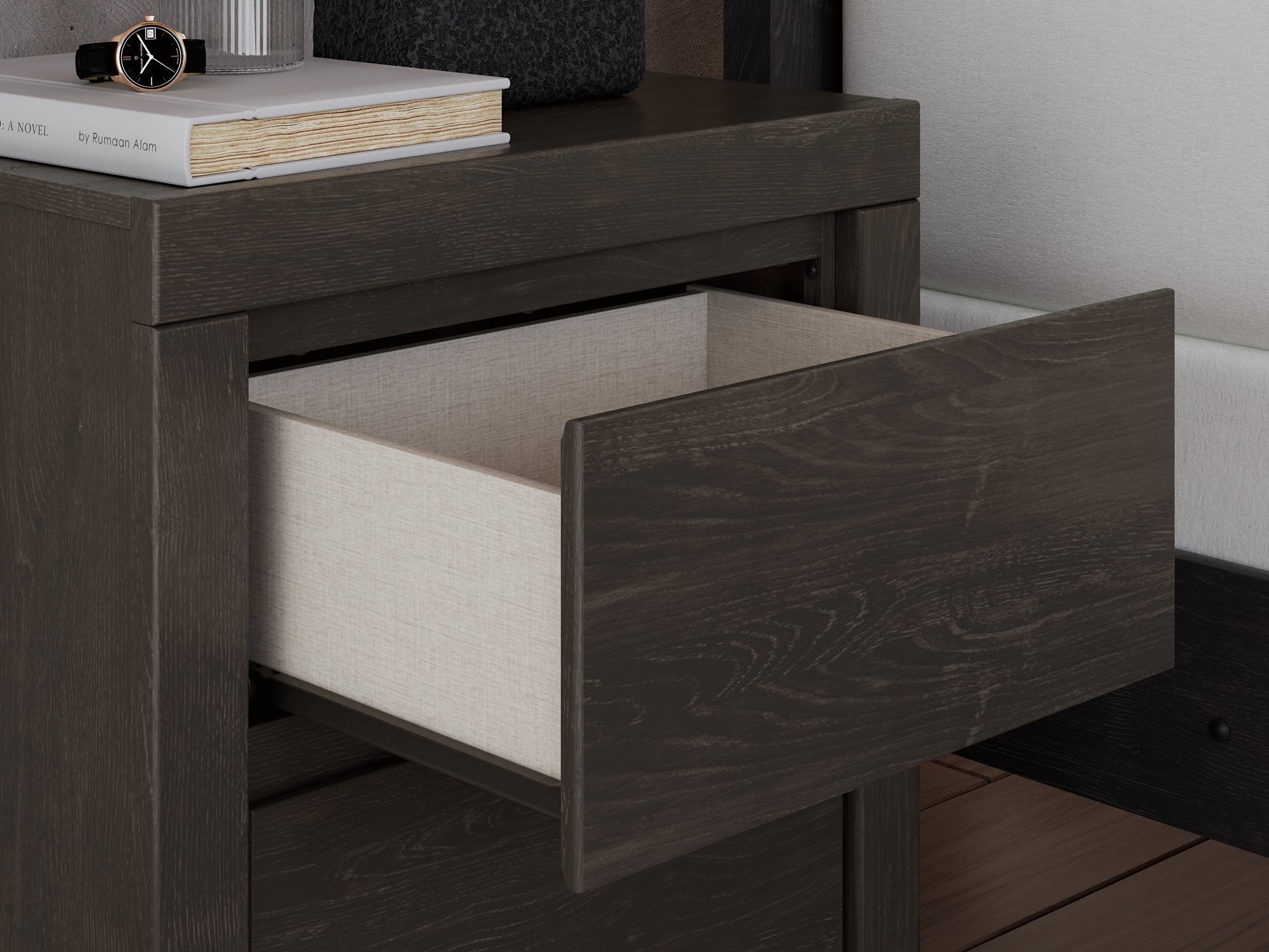 Fraluna Queen Panel Storage Bed with Mirrored Dresser and Nightstand