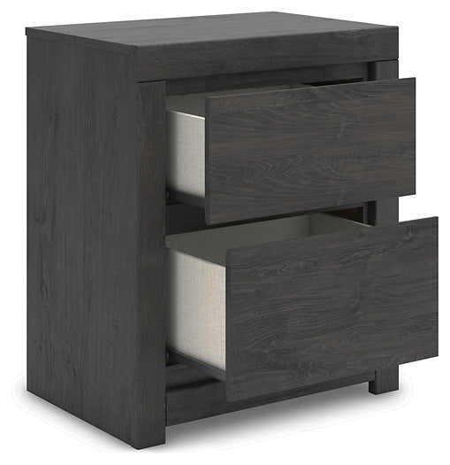 Fraluna King Panel Storage Bed with Mirrored Dresser and Nightstand