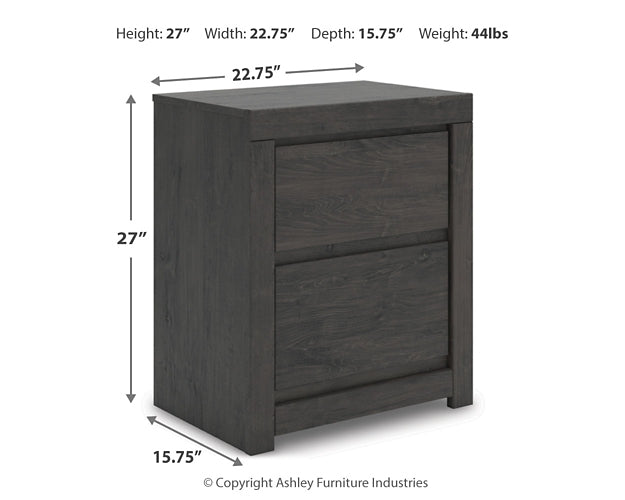 Fraluna King Panel Storage Bed with Mirrored Dresser and Nightstand