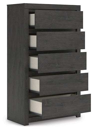 Fraluna King Panel Storage Bed with Mirrored Dresser, Chest and Nightstand