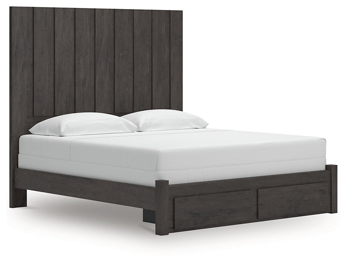Fraluna King Panel Storage Bed with Mirrored Dresser, Chest and Nightstand
