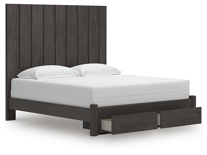 Fraluna King Panel Storage Bed with Mirrored Dresser, Chest and Nightstand