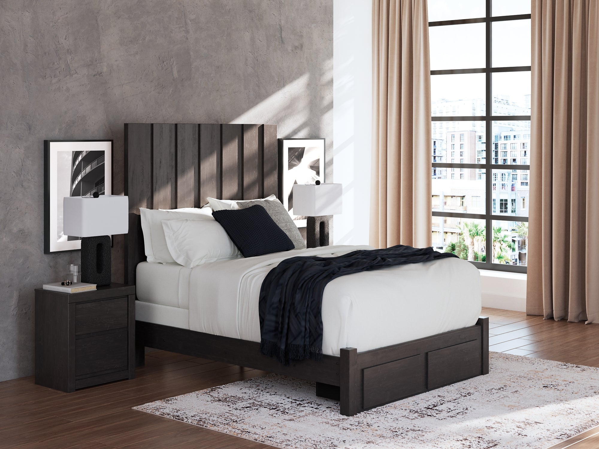 Fraluna Queen Panel Storage Bed with Mirrored Dresser, Chest and Nightstand