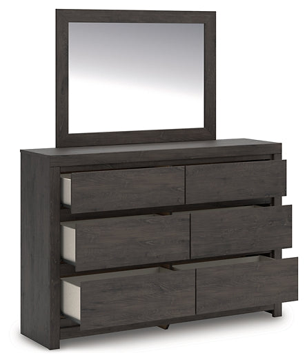 Fraluna King Panel Bed with Mirrored Dresser and Chest