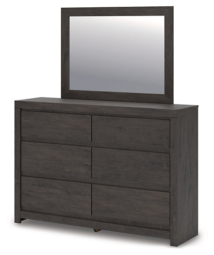 Fraluna King Panel Bed with Mirrored Dresser and Chest