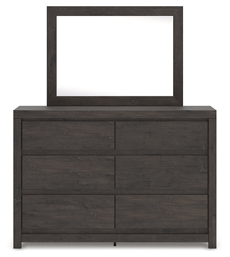 Fraluna King Panel Bed with Mirrored Dresser and Nightstand