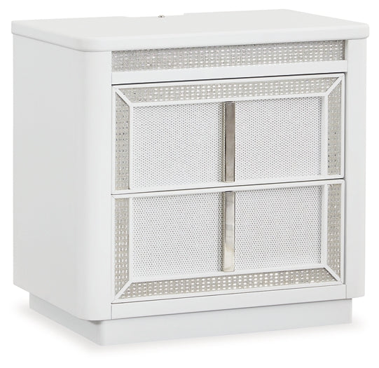 Chalanna King Upholstered Storage Bed with Mirrored Dresser and Nightstand