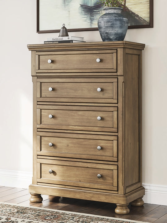 Feddinger California King Panel Bed with Mirrored Dresser and Chest