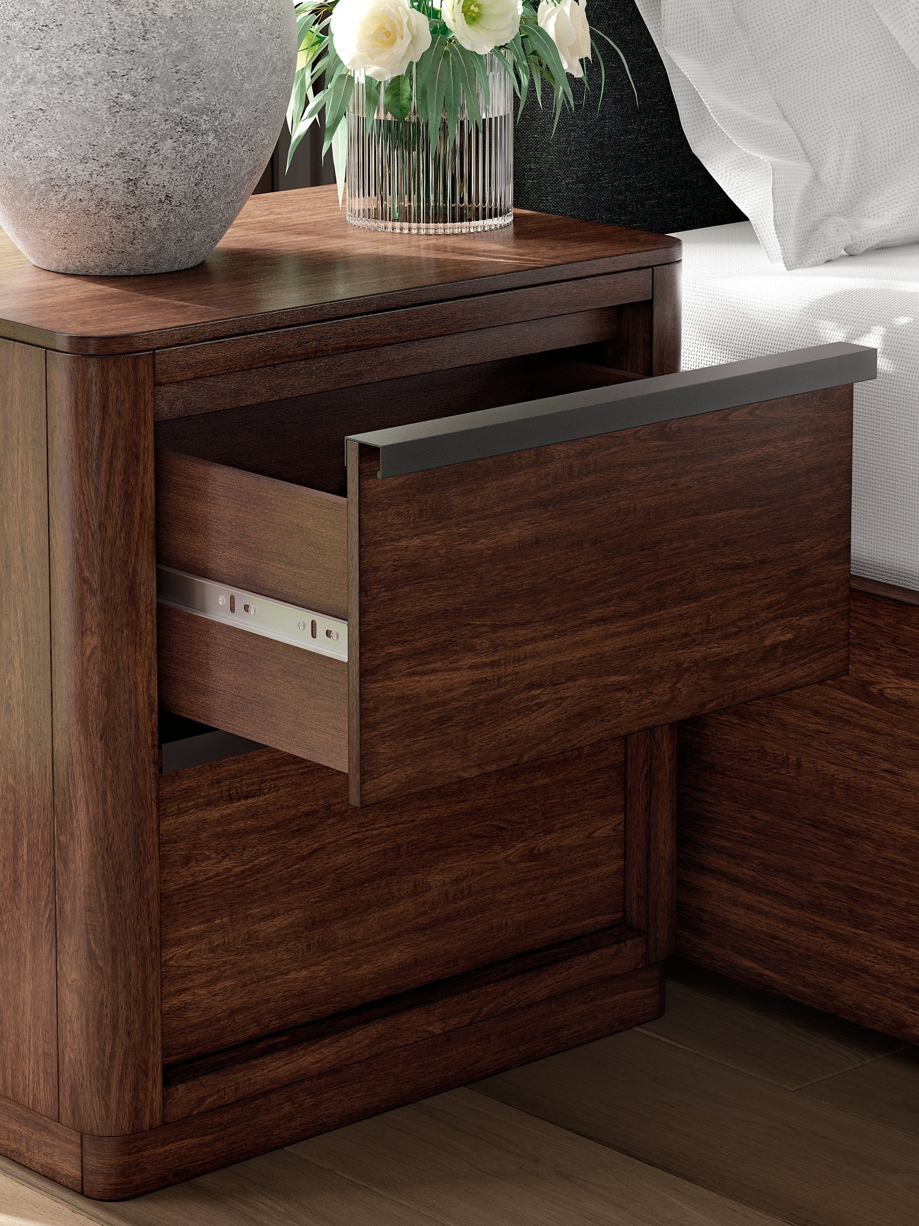 Dilenno Queen Canopy Bed with Mirrored Dresser and Nightstand
