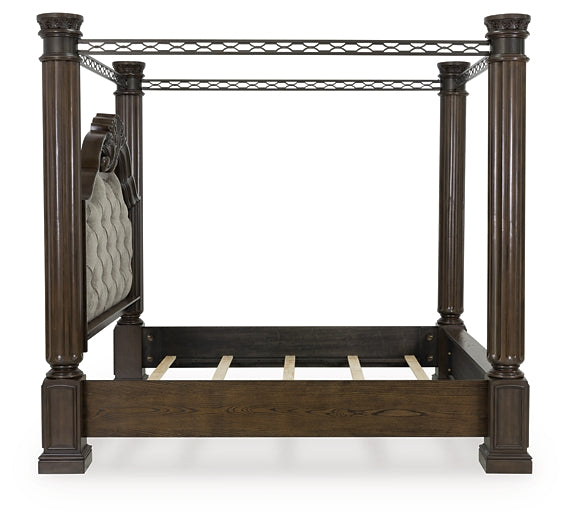 Maylee King Canopy Bed with Mirrored Dresser