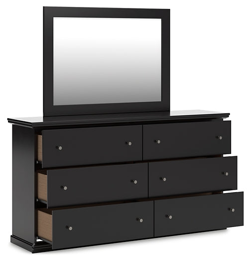 Maribel King Panel Bed with Mirrored Dresser and Chest