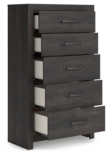 Hollivern King Panel Bed with Mirrored Dresser and Chest