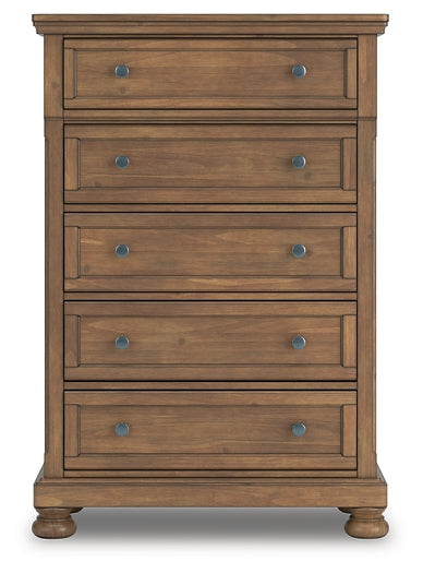 Feddinger California King Storage Sleigh Bed with Mirrored Dresser and Chest