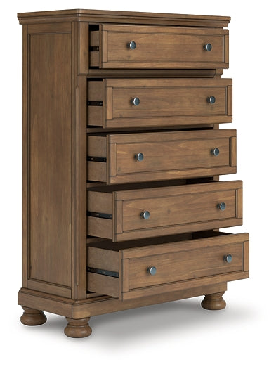 Feddinger California King Storage Sleigh Bed with Mirrored Dresser, Chest and Nightstand