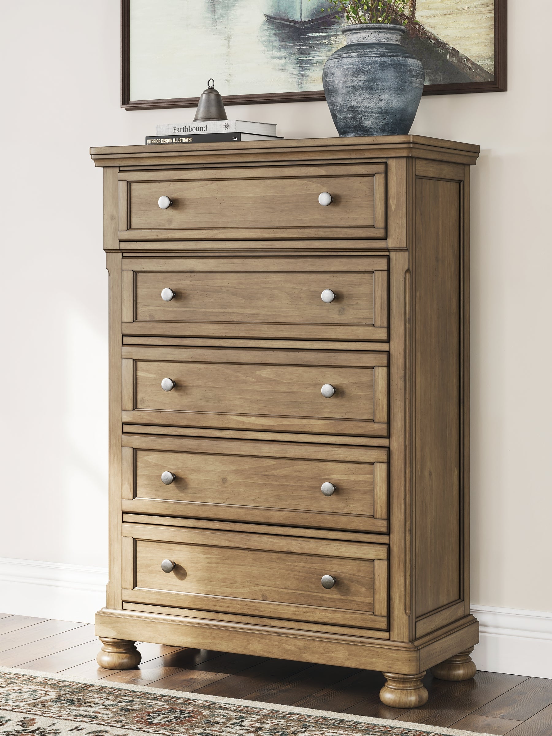 Feddinger California King Storage Sleigh Bed with Mirrored Dresser, Chest and Nightstand