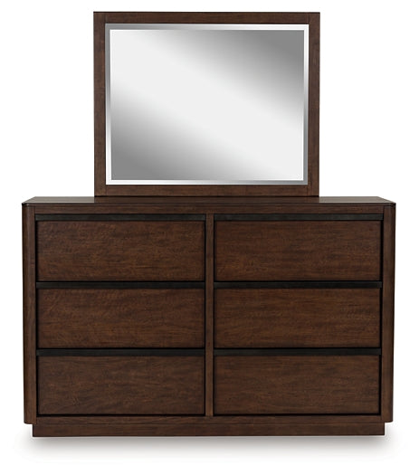 Dilenno King Canopy Bed with Mirrored Dresser, Chest and Nightstand