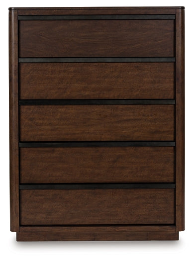Dilenno King Canopy Bed with Mirrored Dresser, Chest and Nightstand