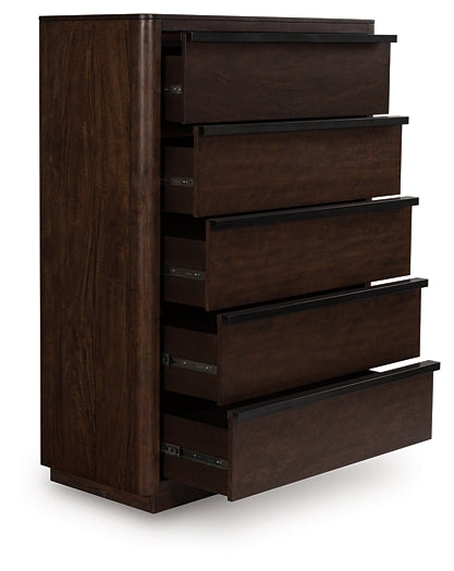 Dilenno King Canopy Bed with Mirrored Dresser and Chest