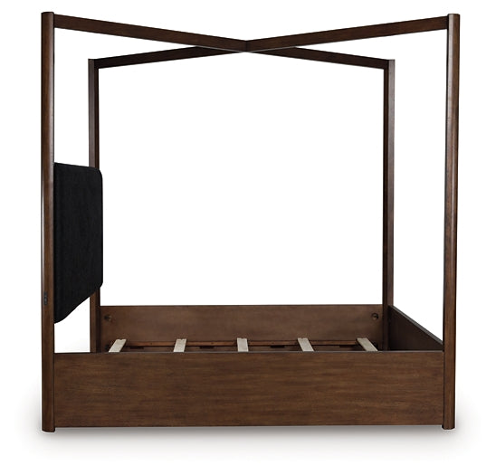 Dilenno King Canopy Bed with Mirrored Dresser and Chest
