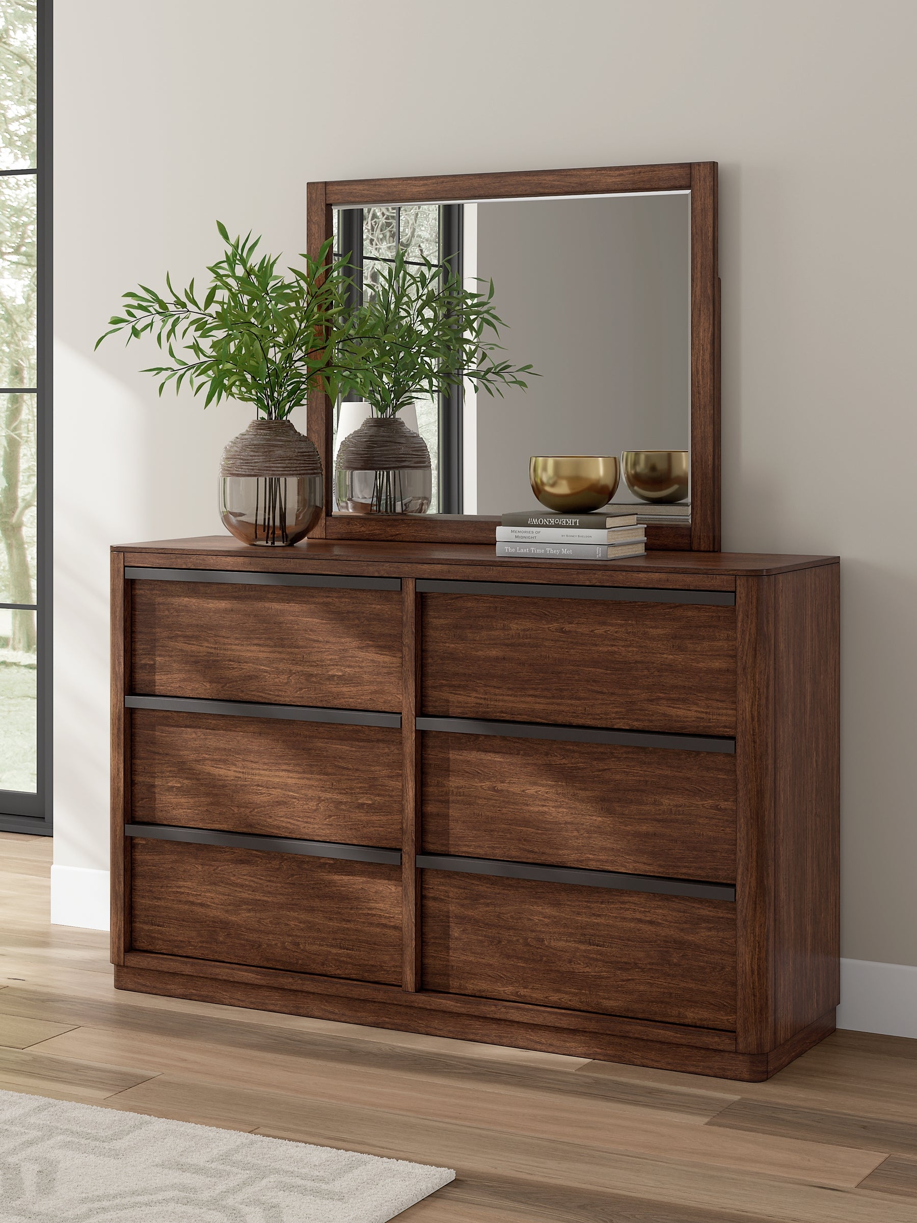 Dilenno King Canopy Bed with Mirrored Dresser and Chest