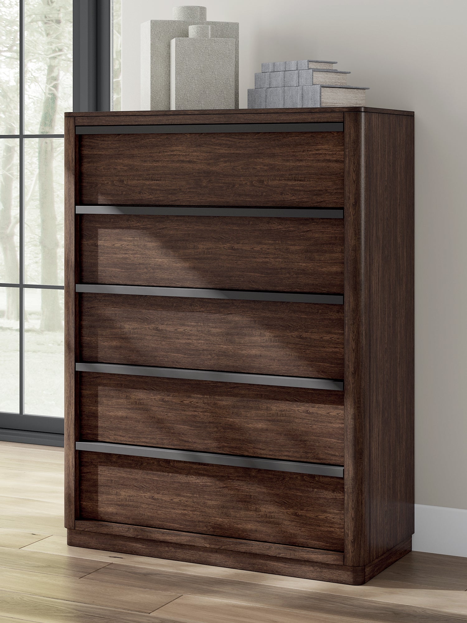 Dilenno King Canopy Bed with Mirrored Dresser and Chest