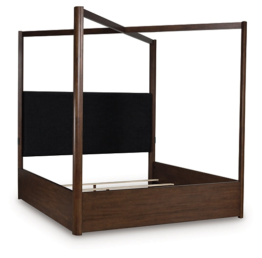 Dilenno California King Canopy Bed with Mirrored Dresser and Nightstand