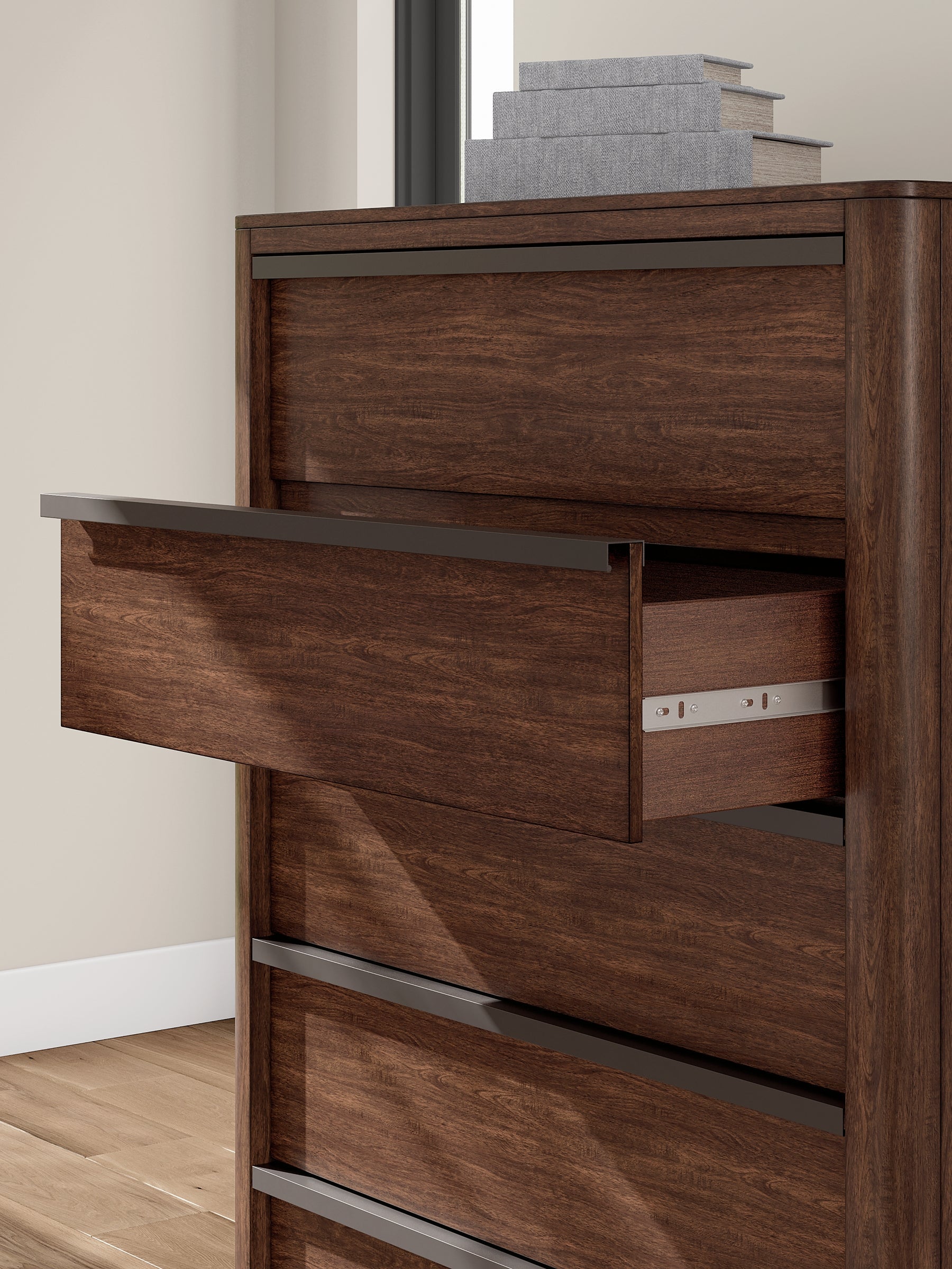 Dilenno California King Canopy Bed with Mirrored Dresser, Chest and Nightstand