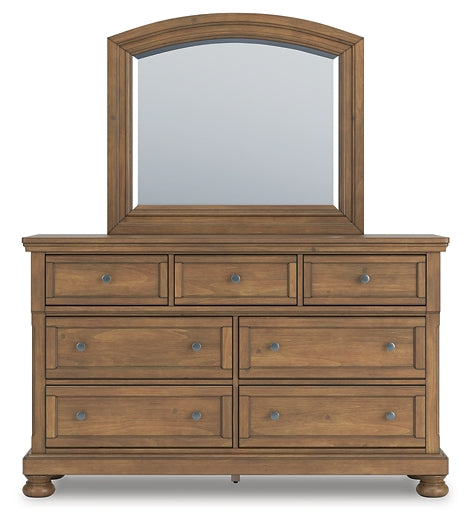Feddinger King Storage Sleigh Bed with Mirrored Dresser and Chest