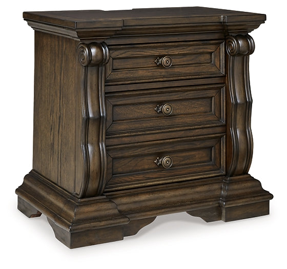 Maylee California King Upholstered Bed with Mirrored Dresser, Chest and Nightstand