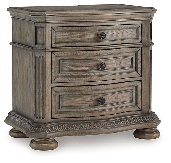 Ardenfield California King Upholstered Sleigh Bed with Mirrored Dresser and Nightstand