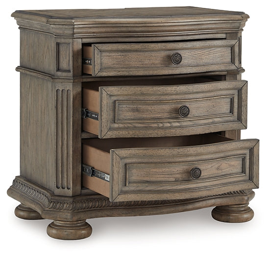 Ardenfield Queen Upholstered Sleigh Bed with Mirrored Dresser and Nightstand