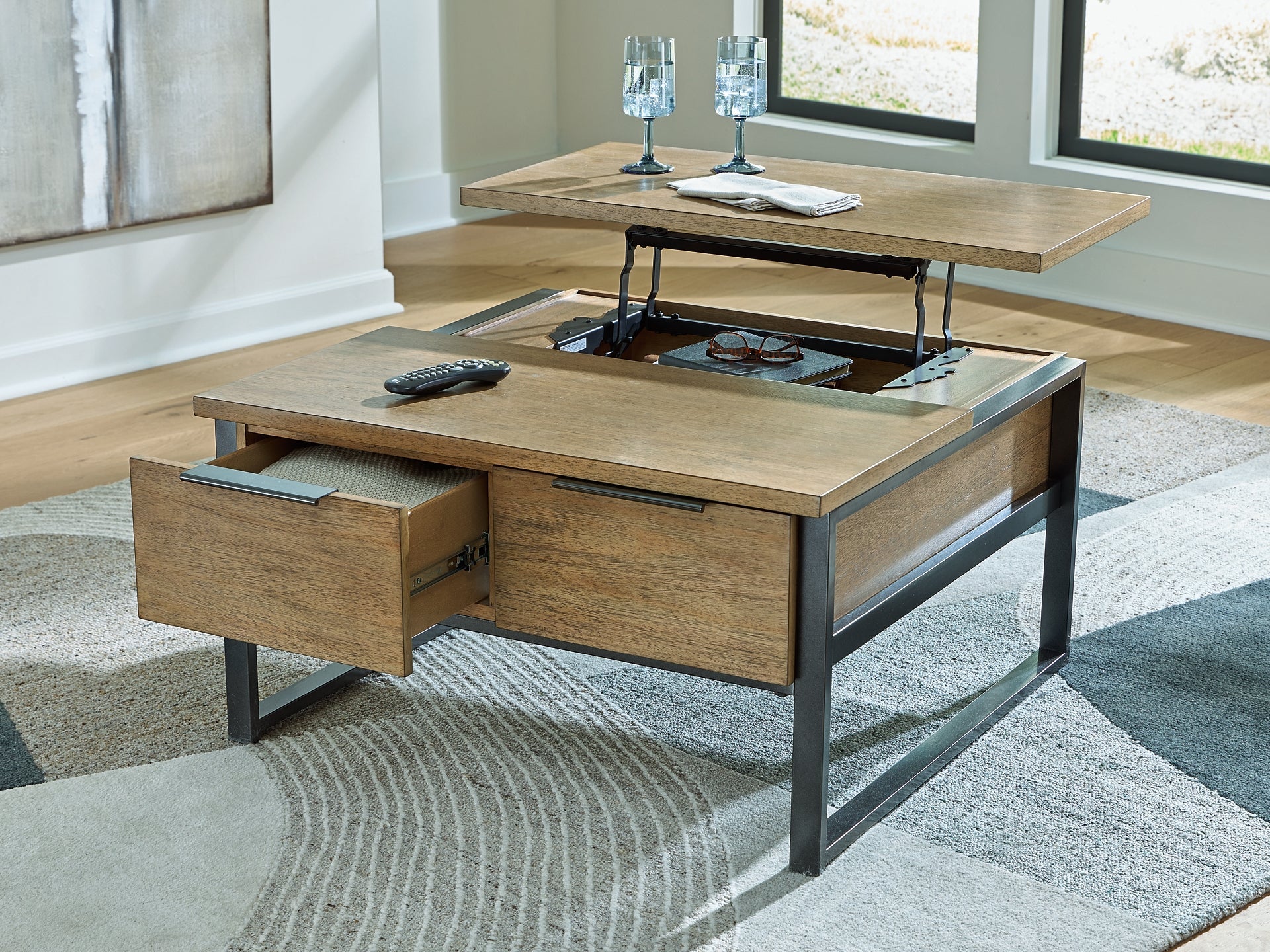 Montia Lift Top Coffee Table - Light Brown