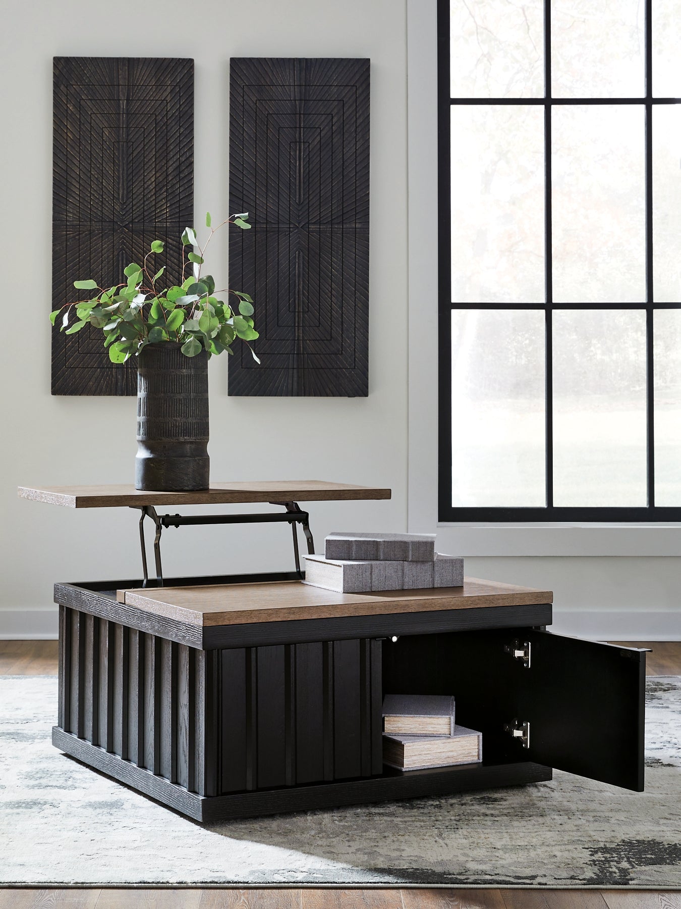 Rylandyn Lift Top Coffee Table - Black/Light Brown