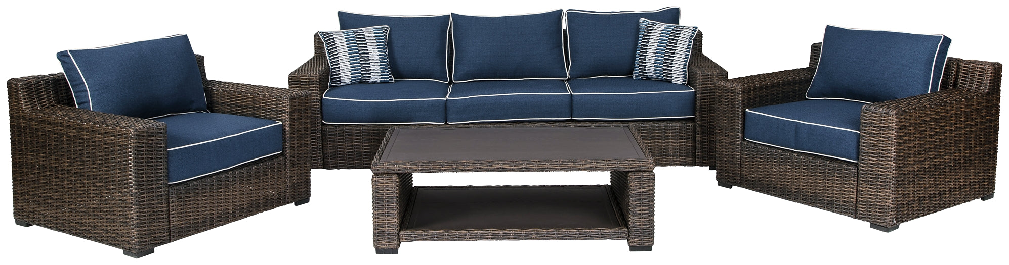 Grasson Lane Outdoor Sofa and 2 Chairs with Coffee Table